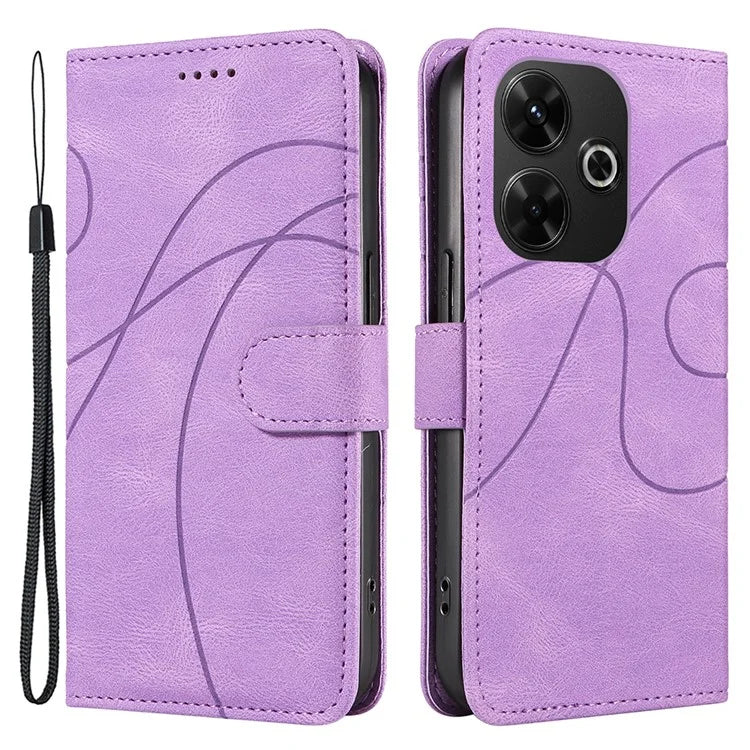 For Xiaomi Redmi 13 5G / 13 4G Case Leather Folio Flip Phone Cover Curved Line Imprinted