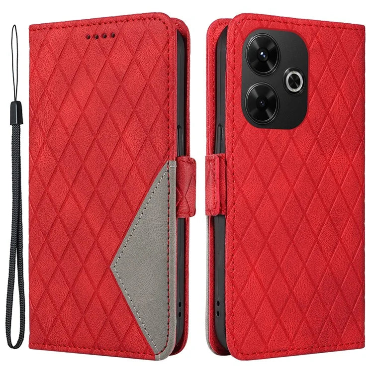 For Xiaomi Redmi 13 5G / 13 4G Case Rhombus PU Leather Flip Phone Cover Splicing