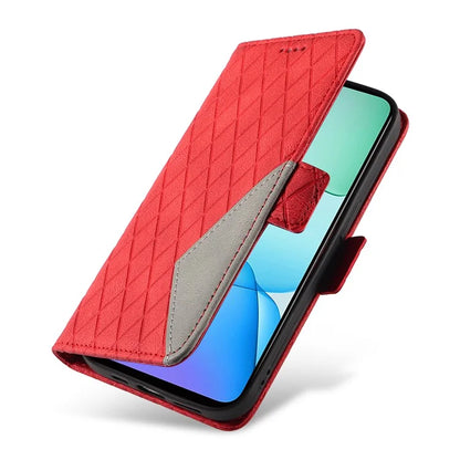 For Xiaomi Redmi 13 5G / 13 4G Case Rhombus PU Leather Flip Phone Cover Splicing