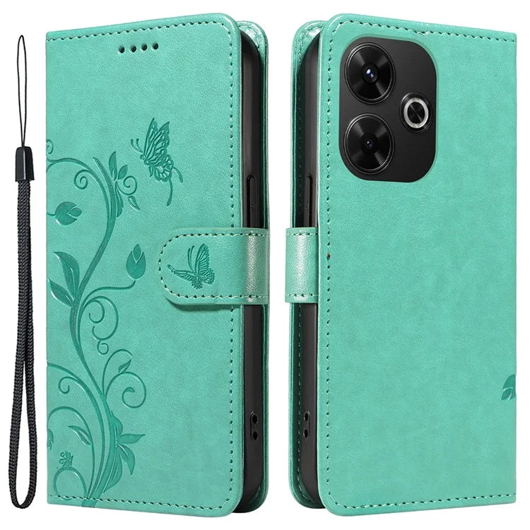 For Xiaomi Redmi 13 5G / 13 4G Case PU Leather Wallet Protective Cover Butterfly Flower Imprinted