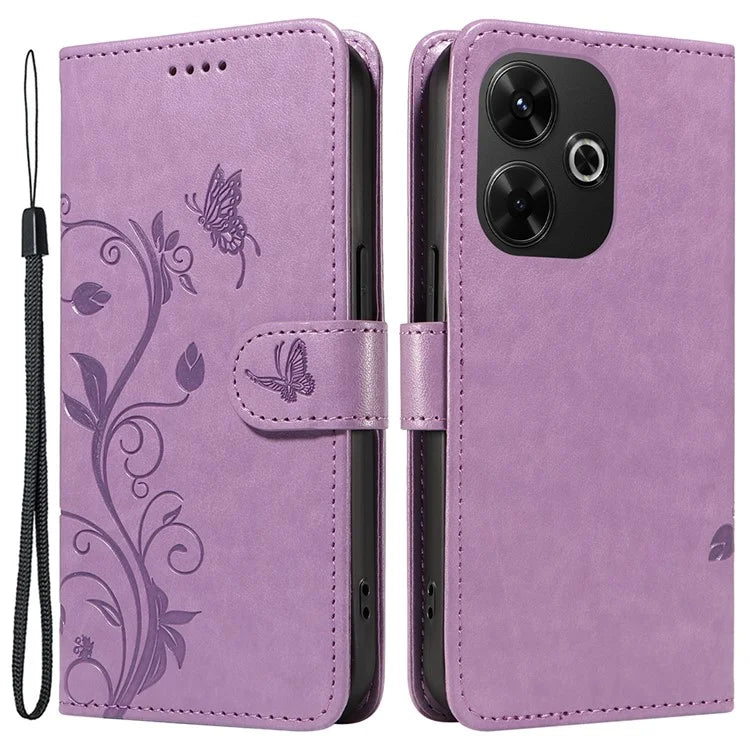 For Xiaomi Redmi 13 5G / 13 4G Case PU Leather Wallet Protective Cover Butterfly Flower Imprinted