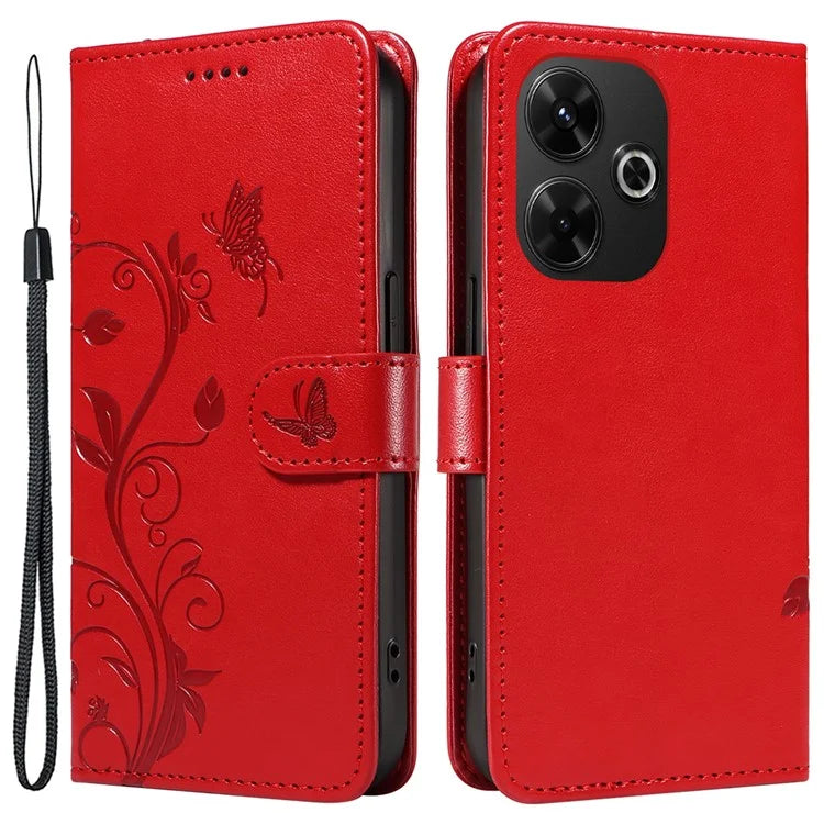 For Xiaomi Redmi 13 5G / 13 4G Case PU Leather Wallet Protective Cover Butterfly Flower Imprinted