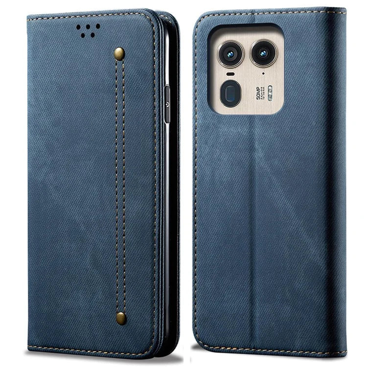 For Motorola Edge 50 Ultra 5G / Moto X50 Ultra 5G Case Flip Leather Phone Cover Jeans Cloth Texture