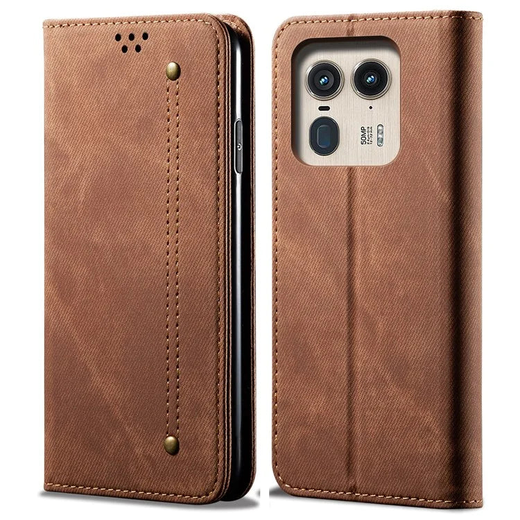 For Motorola Edge 50 Ultra 5G / Moto X50 Ultra 5G Case Flip Leather Phone Cover Jeans Cloth Texture