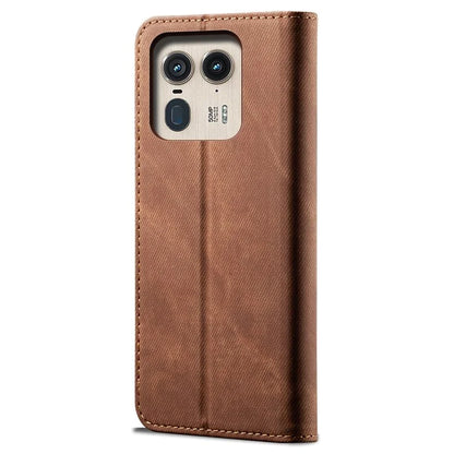 For Motorola Edge 50 Ultra 5G / Moto X50 Ultra 5G Case Flip Leather Phone Cover Jeans Cloth Texture