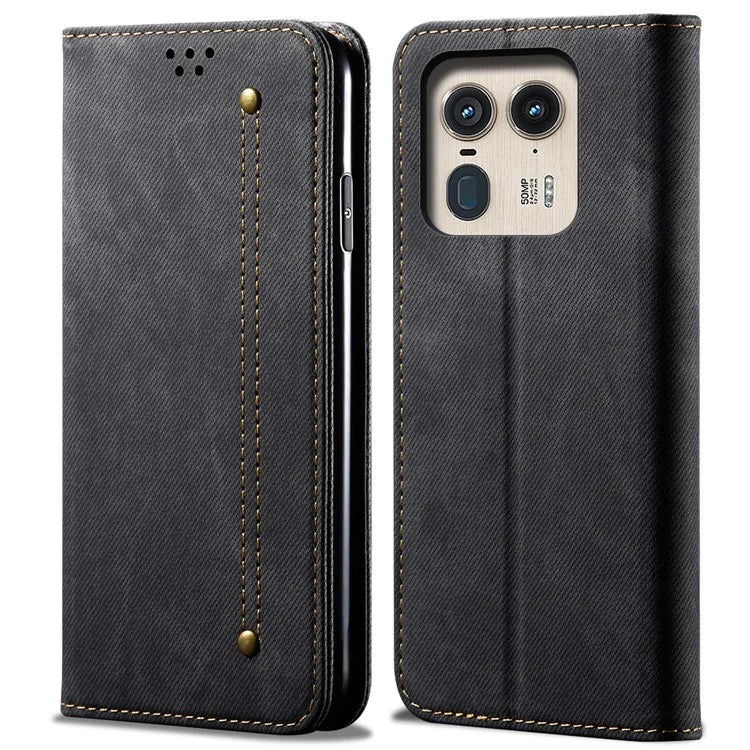 For Motorola Edge 50 Ultra 5G / Moto X50 Ultra 5G Case Flip Leather Phone Cover Jeans Cloth Texture