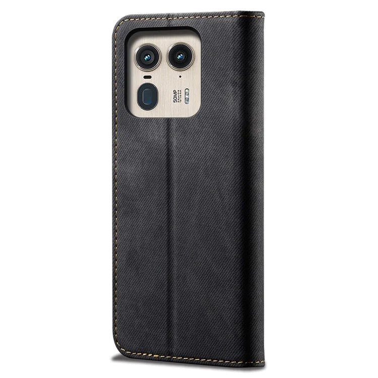 For Motorola Edge 50 Ultra 5G / Moto X50 Ultra 5G Case Flip Leather Phone Cover Jeans Cloth Texture