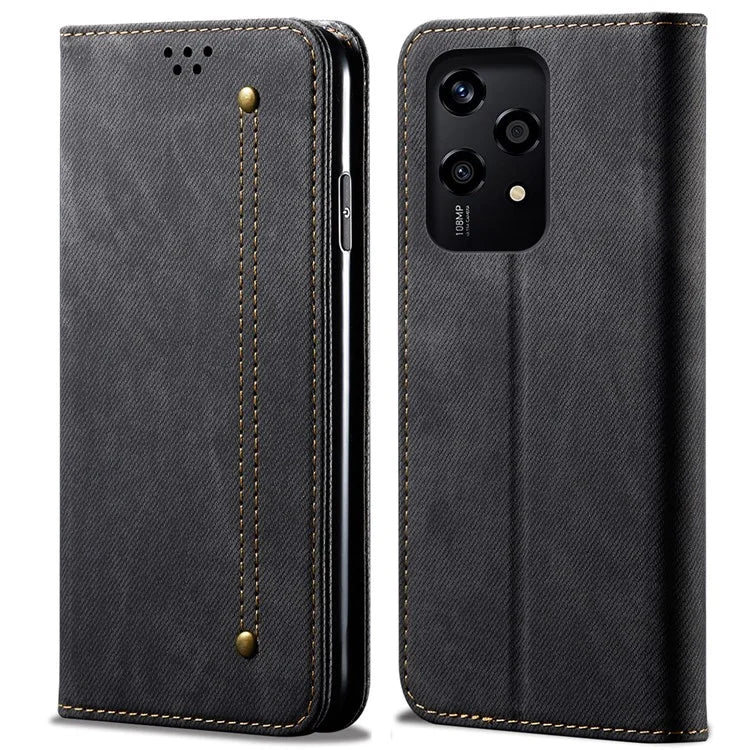 For Honor 200 Lite Case Jeans Cloth Texture Leather Phone Cover with TPU Inner Shell