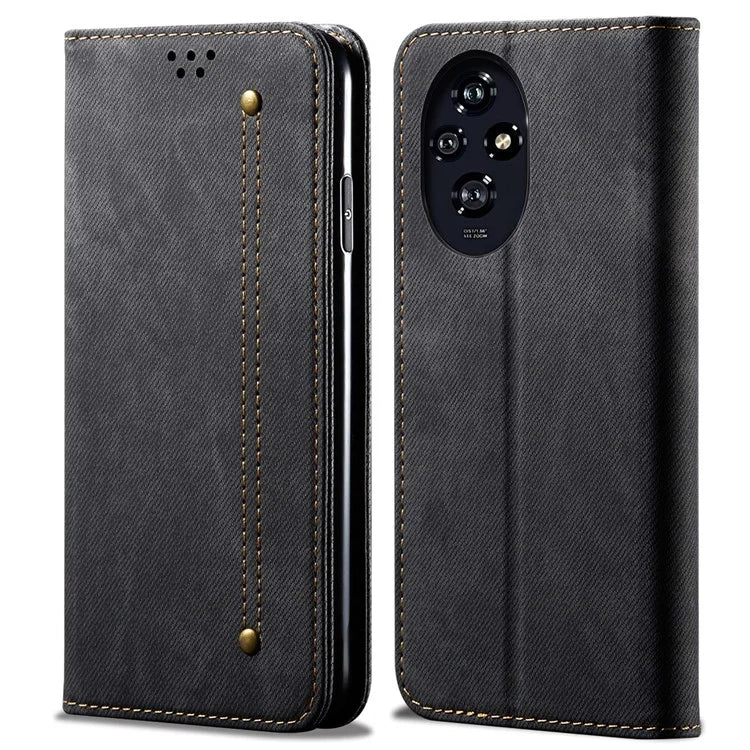 For Honor 200 5G Case Wallet Leather Phone Cover Jeans Cloth Texture Anti-Fingerprint