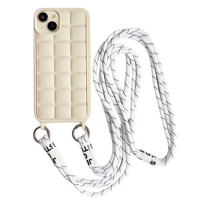 For iPhone 15 Case Grid Soft TPU Shockproof Phone Cover with Lanyard
