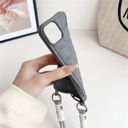 For iPhone 15 Case Grid Soft TPU Shockproof Phone Cover with Lanyard