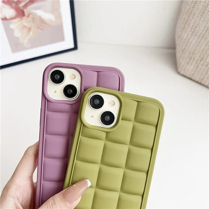 For iPhone 15 Case Grid Soft TPU Shockproof Phone Cover with Lanyard