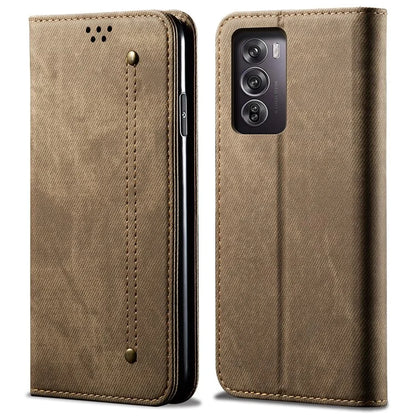 For Oppo Reno12 5G (Global) Case Leather Shockproof Phone Cover Jeans Cloth Texture Stand Function