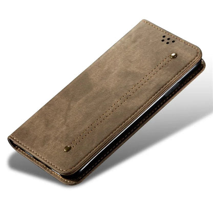 For Oppo Reno12 5G (Global) Case Leather Shockproof Phone Cover Jeans Cloth Texture Stand Function