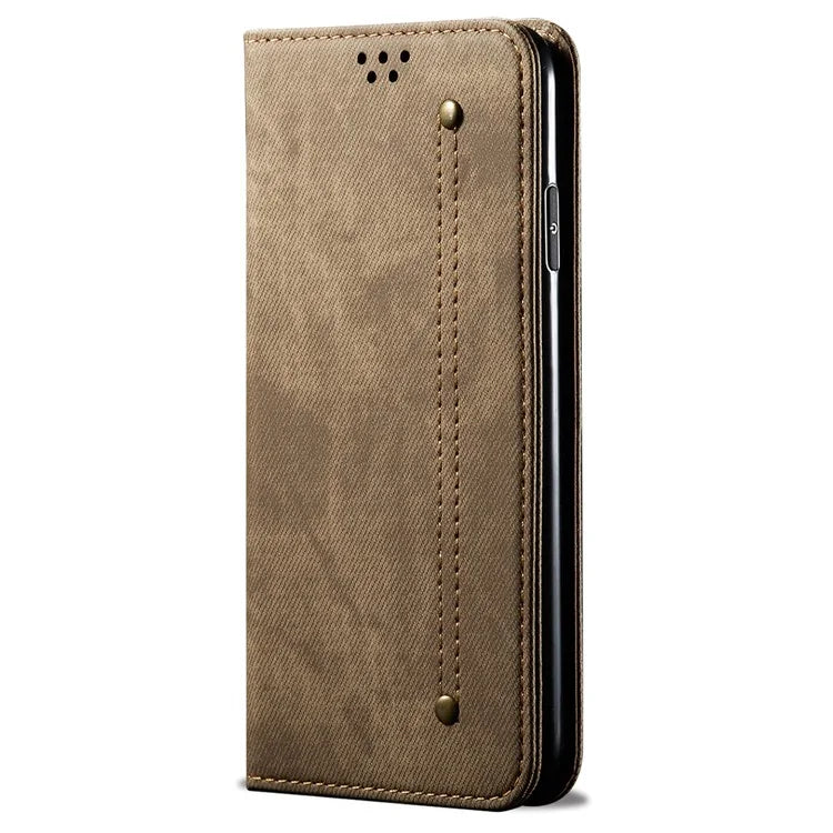 For Oppo Reno12 5G (Global) Case Leather Shockproof Phone Cover Jeans Cloth Texture Stand Function