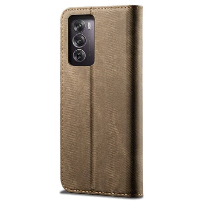 For Oppo Reno12 5G (Global) Case Leather Shockproof Phone Cover Jeans Cloth Texture Stand Function