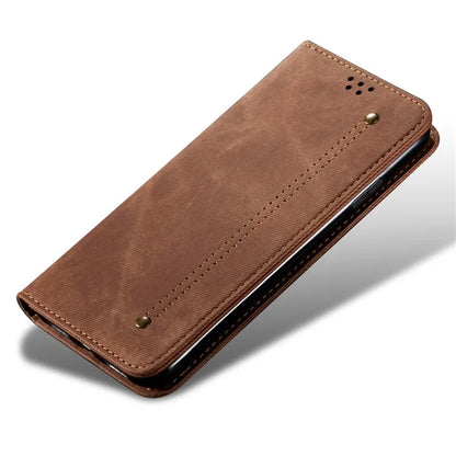 For Oppo Reno12 5G (Global) Case Leather Shockproof Phone Cover Jeans Cloth Texture Stand Function