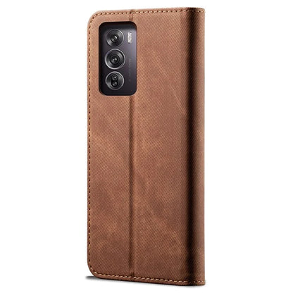 For Oppo Reno12 5G (Global) Case Leather Shockproof Phone Cover Jeans Cloth Texture Stand Function