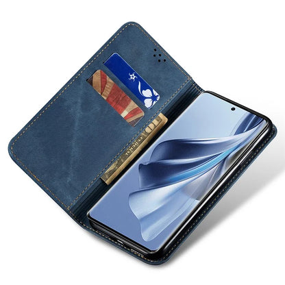 For Oppo Reno12 5G (Global) Case Leather Shockproof Phone Cover Jeans Cloth Texture Stand Function