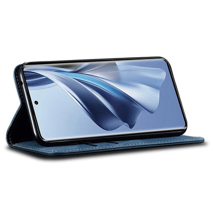 For Oppo Reno12 5G (Global) Case Leather Shockproof Phone Cover Jeans Cloth Texture Stand Function