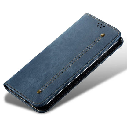 For Oppo Reno12 5G (Global) Case Leather Shockproof Phone Cover Jeans Cloth Texture Stand Function