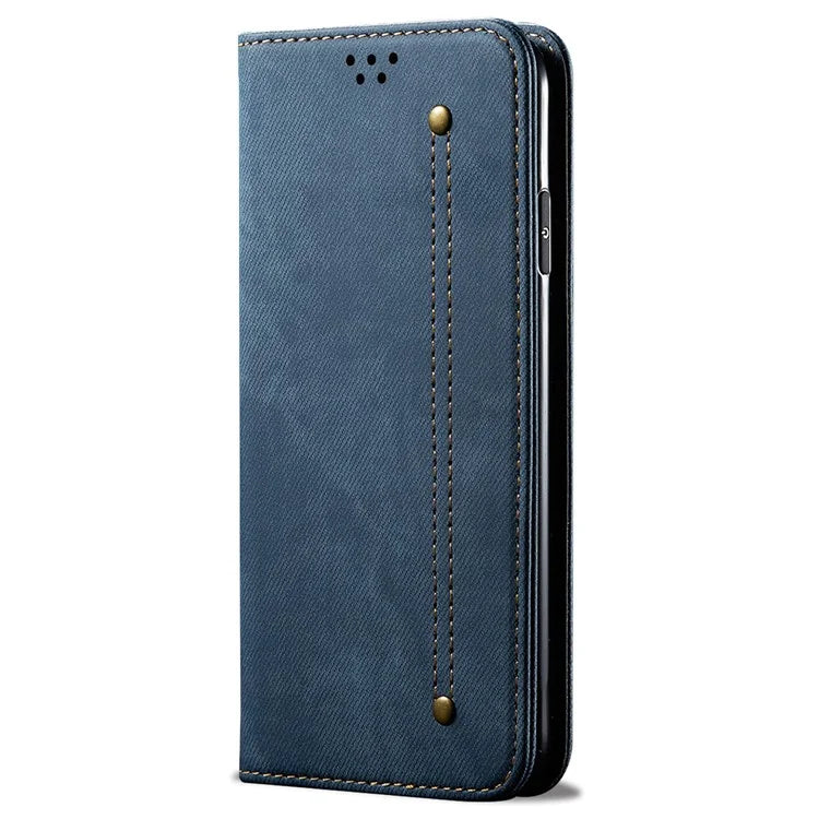 For Oppo Reno12 5G (Global) Case Leather Shockproof Phone Cover Jeans Cloth Texture Stand Function
