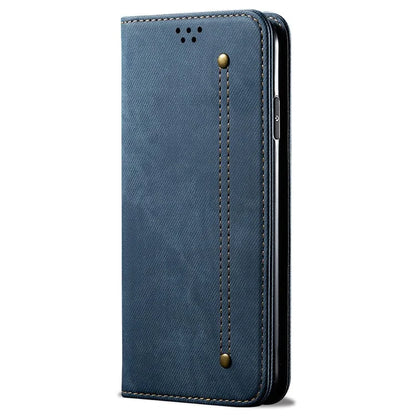 For Oppo Reno12 5G (Global) Case Leather Shockproof Phone Cover Jeans Cloth Texture Stand Function