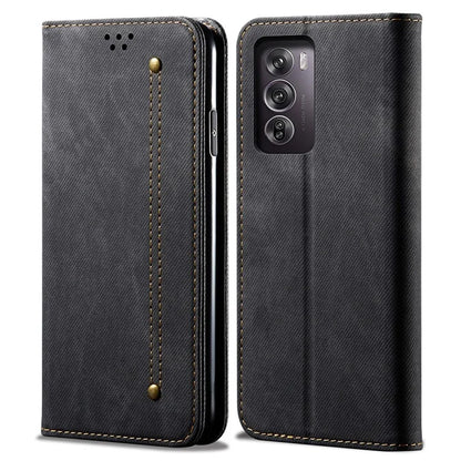 For Oppo Reno12 5G (Global) Case Leather Shockproof Phone Cover Jeans Cloth Texture Stand Function