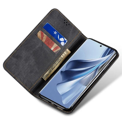 For Oppo Reno12 5G (Global) Case Leather Shockproof Phone Cover Jeans Cloth Texture Stand Function