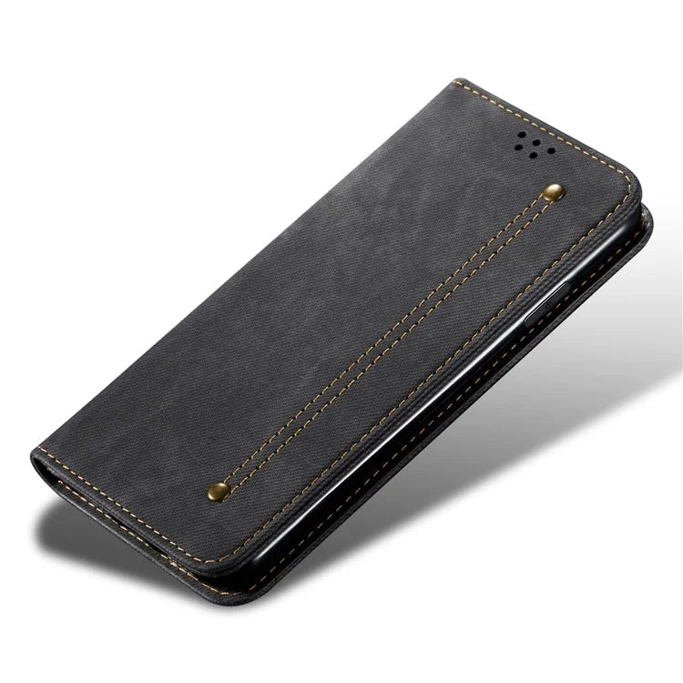 For Oppo Reno12 5G (Global) Case Leather Shockproof Phone Cover Jeans Cloth Texture Stand Function