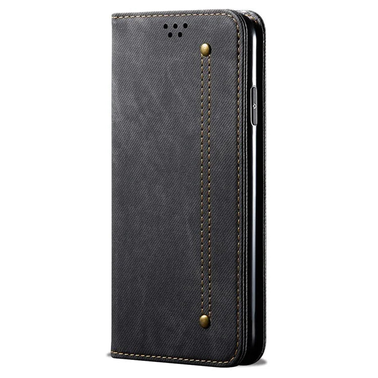 For Oppo Reno12 5G (Global) Case Leather Shockproof Phone Cover Jeans Cloth Texture Stand Function