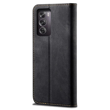 For Oppo Reno12 5G (Global) Case Leather Shockproof Phone Cover Jeans Cloth Texture Stand Function