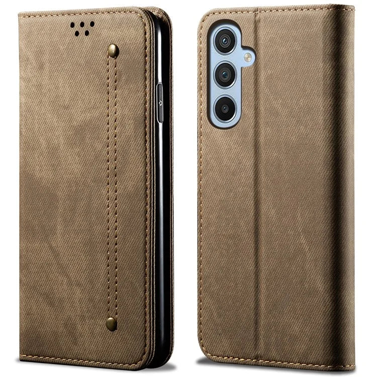 For Samsung Galaxy S24 FE Case Wallet Flip Leather Phone Cover Jeans Cloth Texture