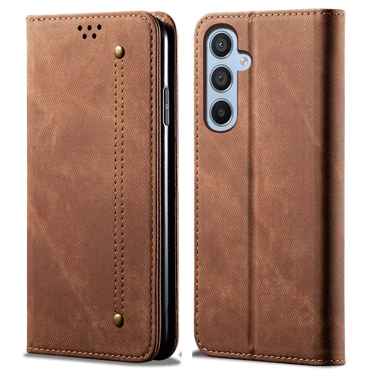 For Samsung Galaxy S24 FE Case Wallet Flip Leather Phone Cover Jeans Cloth Texture