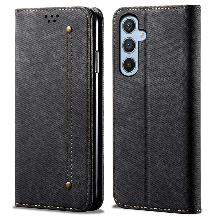For Samsung Galaxy S24 FE Case Wallet Flip Leather Phone Cover Jeans Cloth Texture