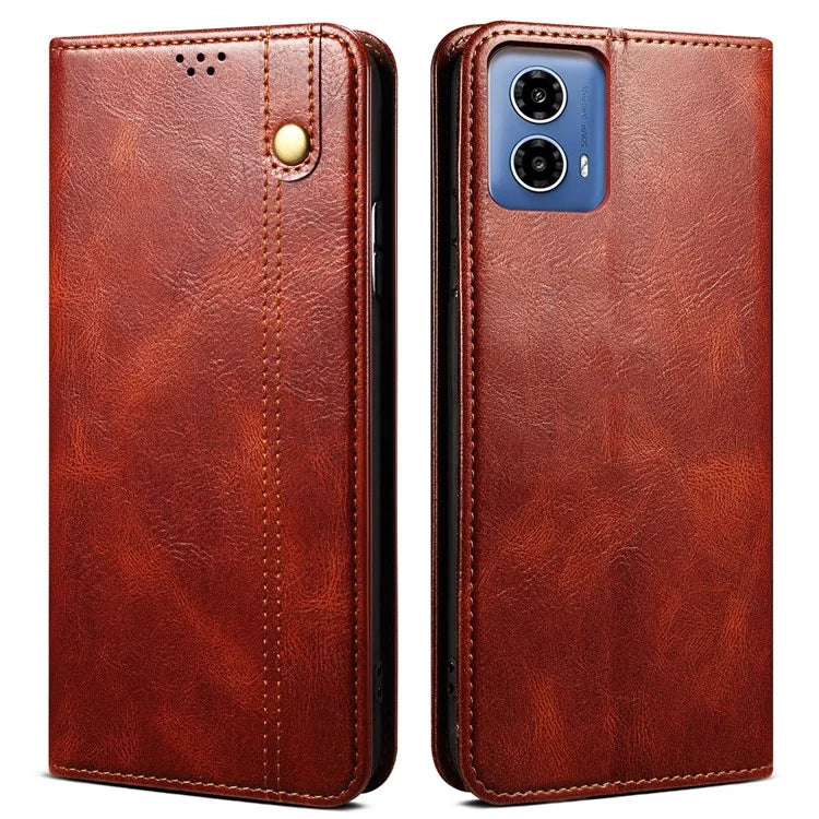 For Motorola Moto G85 5G / S50 Neo 5G Case Leather Wallet Flip Phone Cover Waxy Crazy Horse Texture