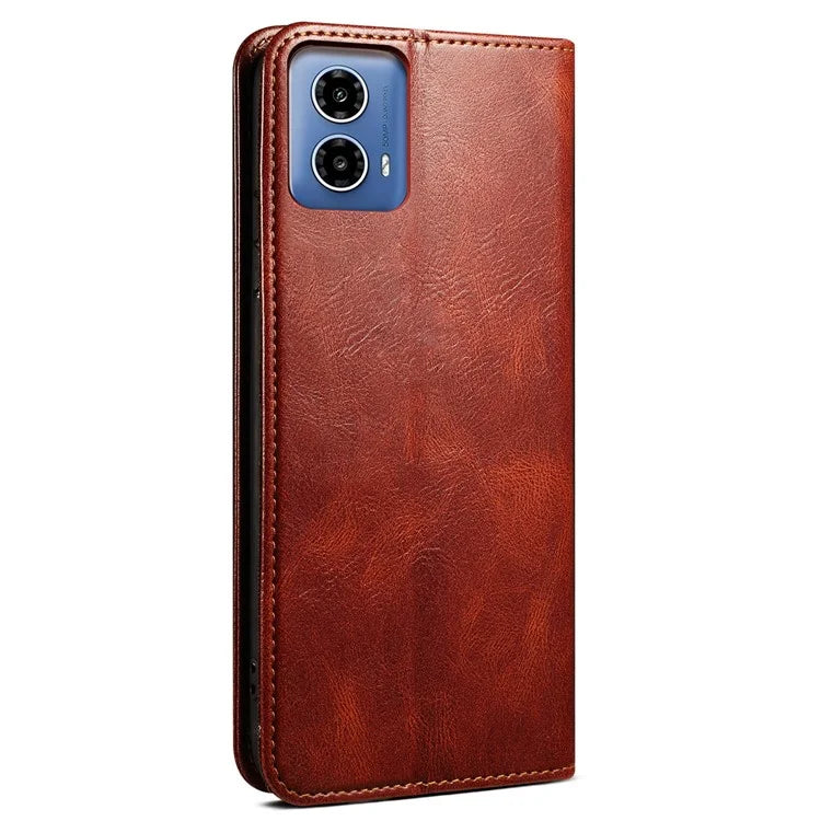 For Motorola Moto G85 5G / S50 Neo 5G Case Leather Wallet Flip Phone Cover Waxy Crazy Horse Texture