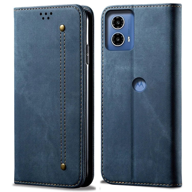 For Motorola Moto G45 5G / G34 5G 5G Case Leather Jeans Cloth Texture Phone Cover Card Slots Magnetic Closure