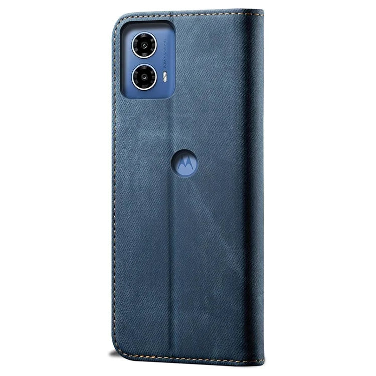 For Motorola Moto G45 5G / G34 5G 5G Case Leather Jeans Cloth Texture Phone Cover Card Slots Magnetic Closure
