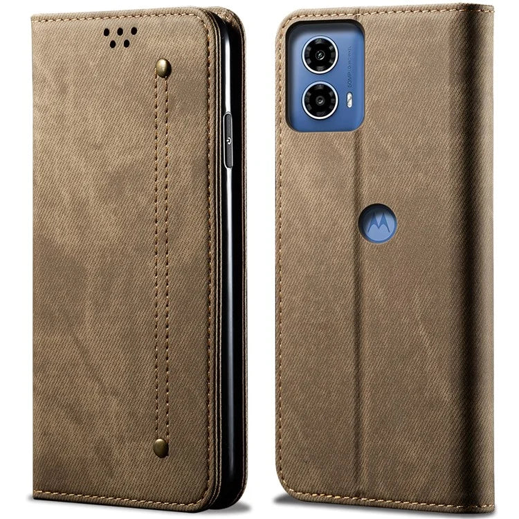 For Motorola Moto G45 5G / G34 5G 5G Case Leather Jeans Cloth Texture Phone Cover Card Slots Magnetic Closure