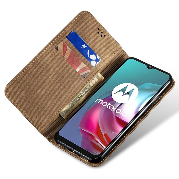 For Motorola Moto G45 5G / G34 5G 5G Case Leather Jeans Cloth Texture Phone Cover Card Slots Magnetic Closure