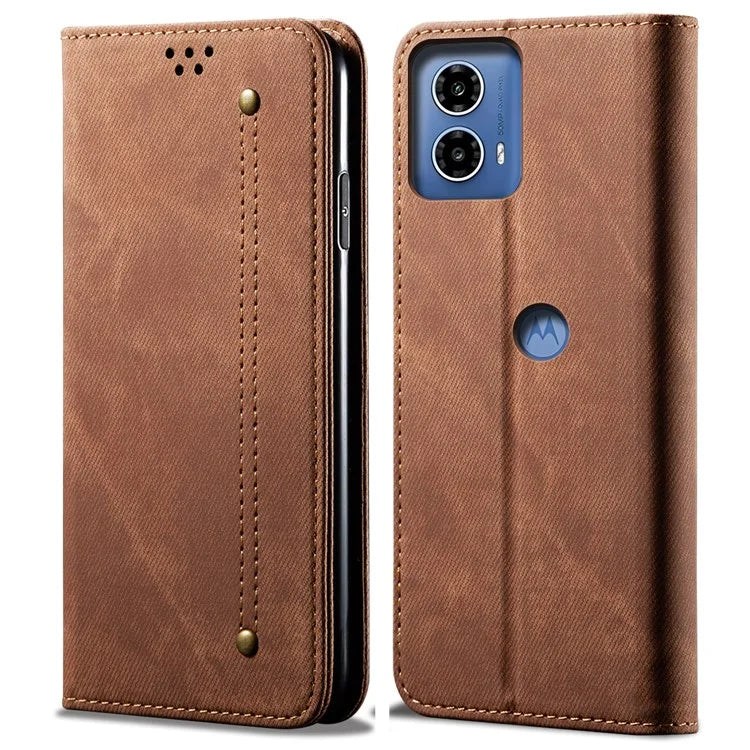 For Motorola Moto G45 5G / G34 5G 5G Case Leather Jeans Cloth Texture Phone Cover Card Slots Magnetic Closure