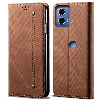 For Motorola Moto G45 5G / G34 5G 5G Case Leather Jeans Cloth Texture Phone Cover Card Slots Magnetic Closure