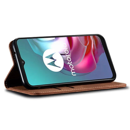 For Motorola Moto G45 5G / G34 5G 5G Case Leather Jeans Cloth Texture Phone Cover Card Slots Magnetic Closure