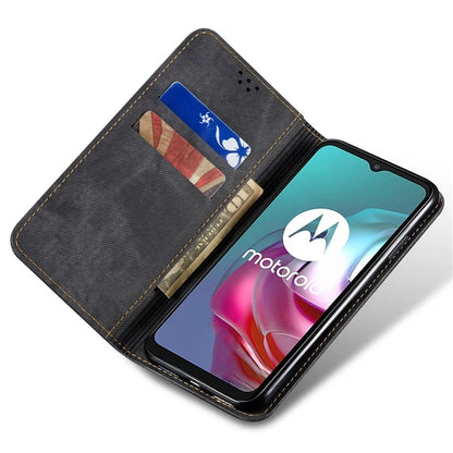 For Motorola Moto G45 5G / G34 5G 5G Case Leather Jeans Cloth Texture Phone Cover Card Slots Magnetic Closure