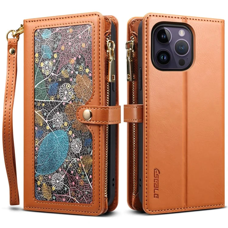 ESEBLE Galaxy Series For iPhone 16 Pro Case Leather Phone Cover with RFID Blocking Wallet