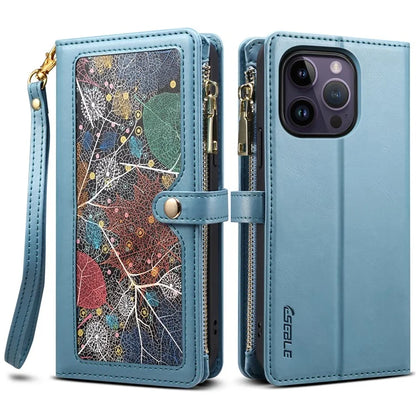 ESEBLE Galaxy Series For iPhone 16 Pro Case Leather Phone Cover with RFID Blocking Wallet