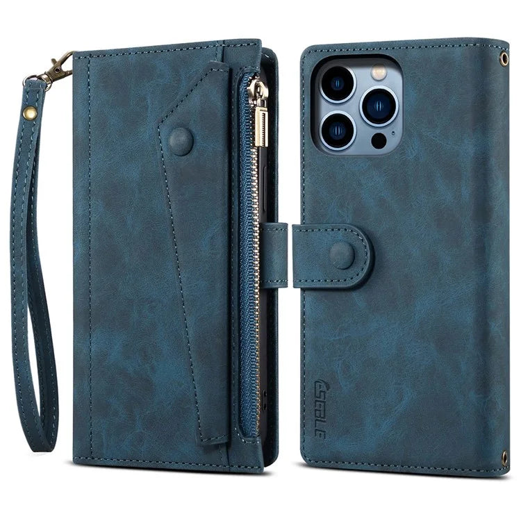 ESEBLE Star Series For iPhone 16 Pro Max Case Zipper Wallet Anti-Drop PU Leather Phone Cover