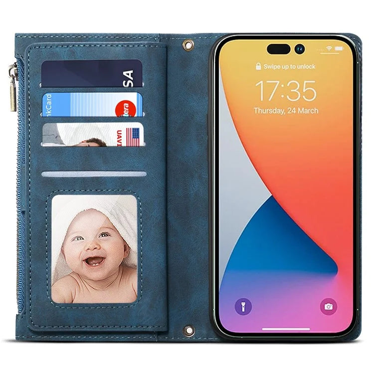 ESEBLE Star Series For iPhone 16 Pro Max Case Zipper Wallet Anti-Drop PU Leather Phone Cover