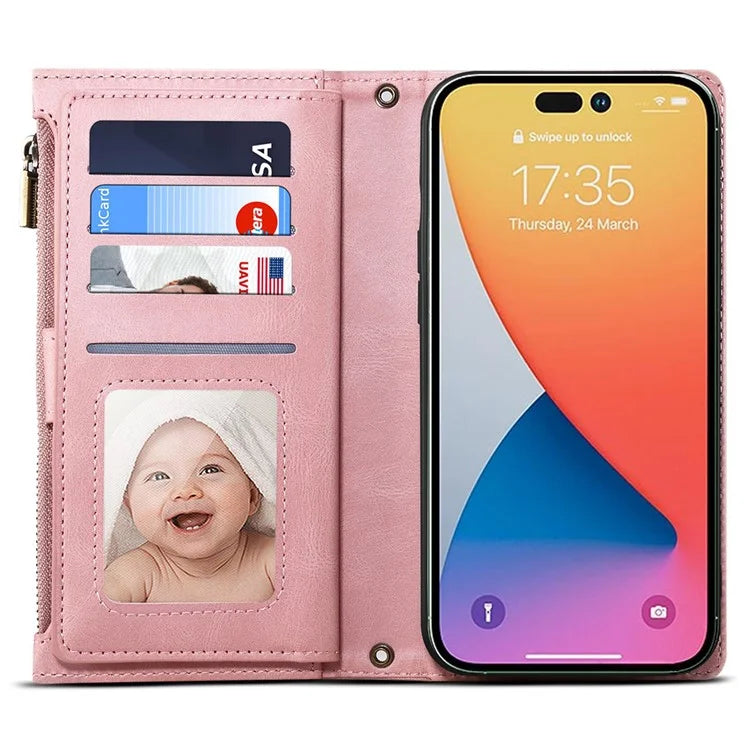 ESEBLE Star Series For iPhone 16 Pro Max Case Zipper Wallet Anti-Drop PU Leather Phone Cover